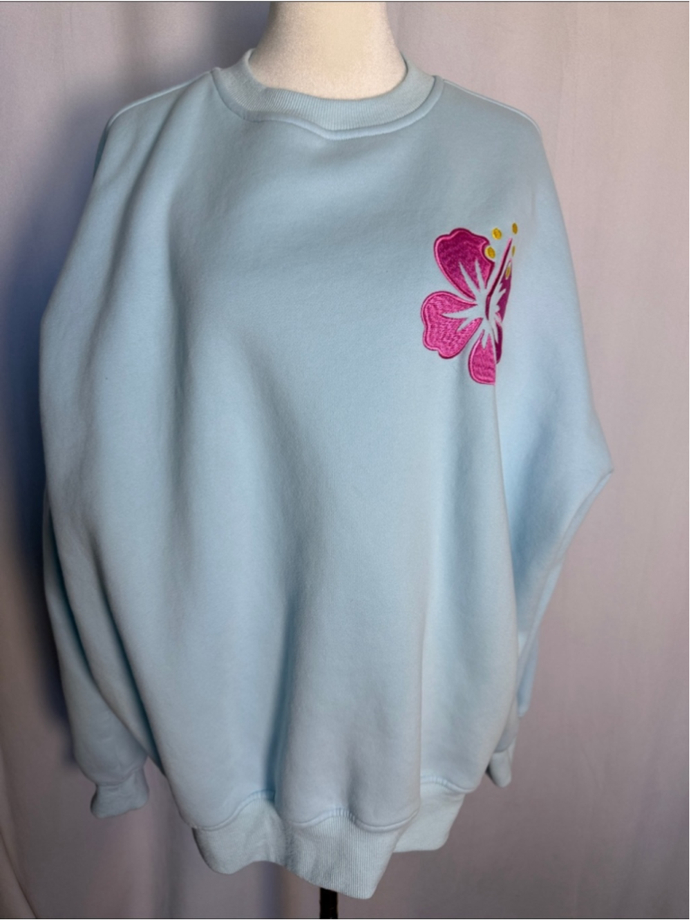 Sunkissed Coconut Icy Blue Hibiscus Beach Embroidered Crewneck Sweatshirt Sz L - Picture 3 of 8